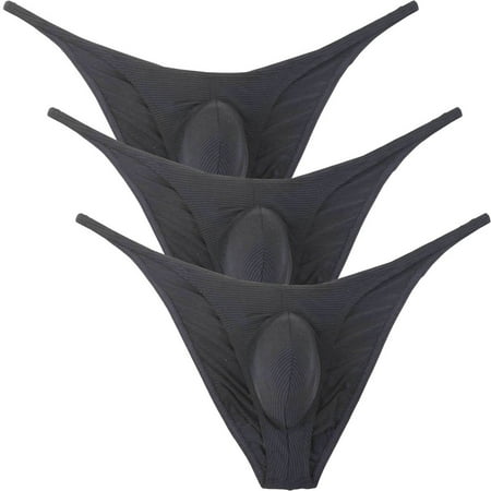 Botmois 3Pack Men s Solid Briefs Spandex Mini Bottoms Tangas Underwear Breathable Bathing Bikini G-String Lingerie Panties 3 Black M