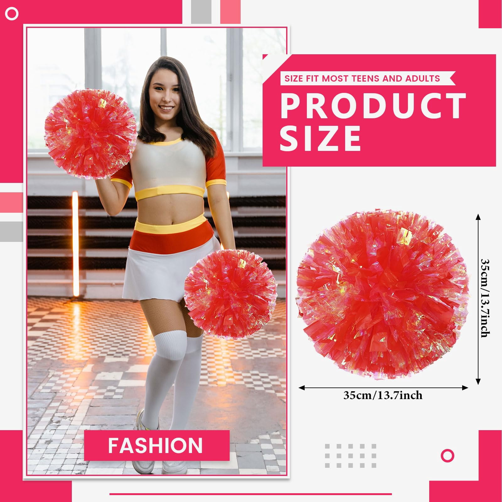 8 Pcs pom poms Cheer,13.7inch pom poms Cheerleading with Four Finger Payment Cheer Pom Pomsfor Dance, Matches