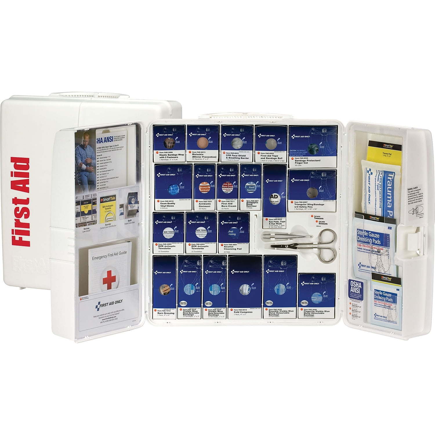 First Aid Kit and Housing, Plastic Cabinet, 261 Components, 100 People Served