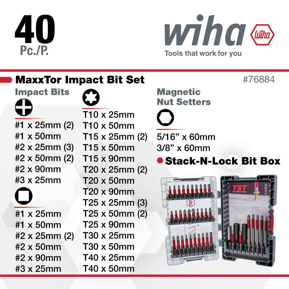 Wiha Maxxtor Impact Bit Set 40 Pieces