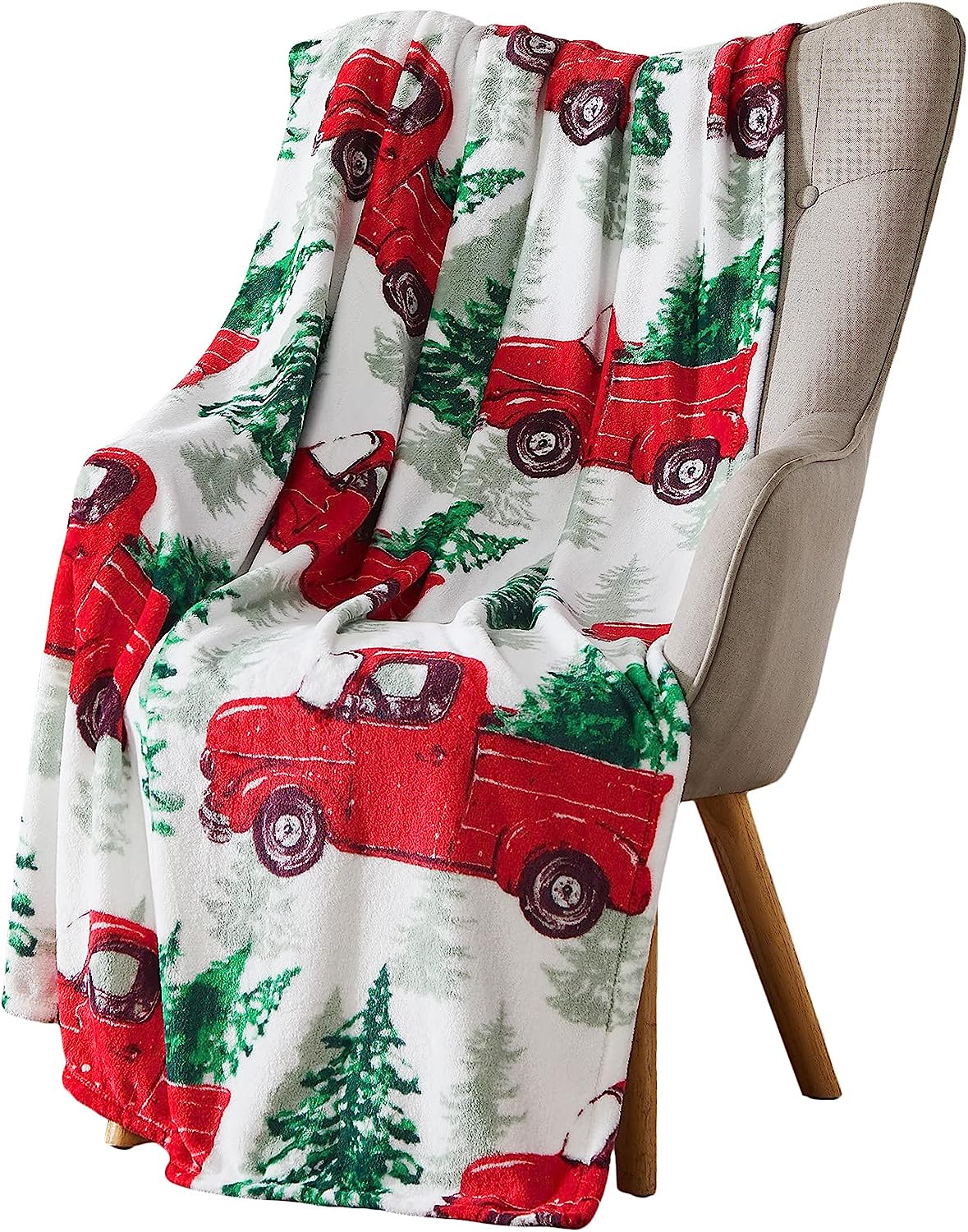 Christmas Holiday Throw Blanket Country Rustic Red Truck With Tree Design, Picking Out The Tree
