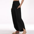 thumbnail image 4 of WFJCJPAF 2024 New Product 锛?Pants for Women Plus Size Stretch,Women Imitation Cotton Linen Solid Color Elastic Waist Irregular Pants With Pockets At The Bottom Of The Pants - Black L, 4 of 8