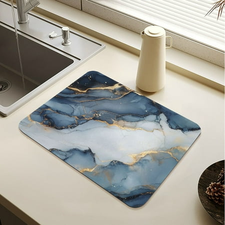 

Wobogo Gilt Dark Blue Pattern Dish Drying Mats Diatomaceous Earth Super Absorbent Non-slip Rubber Sole 23.6×19.7in
