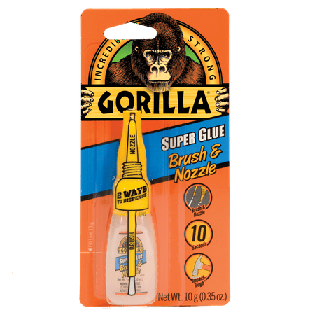 Gorilla Glue Clear Super Glue Brush & Nozzle Bottle, 10 Grams