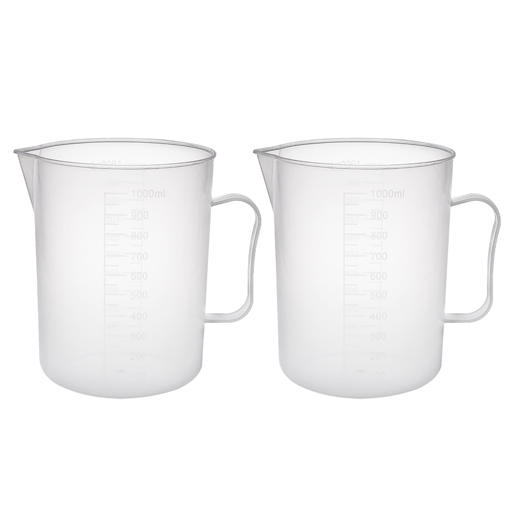2 Pcs Laboratory Transparent White PP 1000mL Measuring Cup Handled