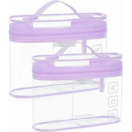 BAGSMART TSA Approved Toiletry Bag, 2 Pack Clear Makeup Cosmetic Bag Organizer, Quart Size Travel Bag for Toiletries, Carry-on Travel Accessories Essentials, Black-2pcs