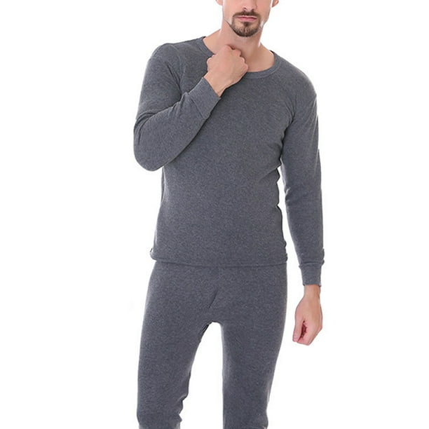 Tenmix Men Long Sleeve Thermal Underwear Plain Johns Set Winter Warm  Sleeping Top And Bottom Suits 2 Pieces Deep Gray 3XL