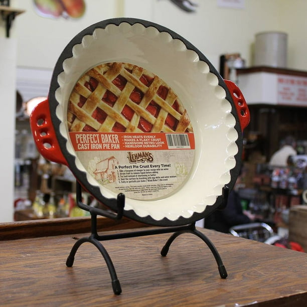 Lehman's Cast Iron Pie Pan with Enamel Coating Extra Deep Crimped Edges