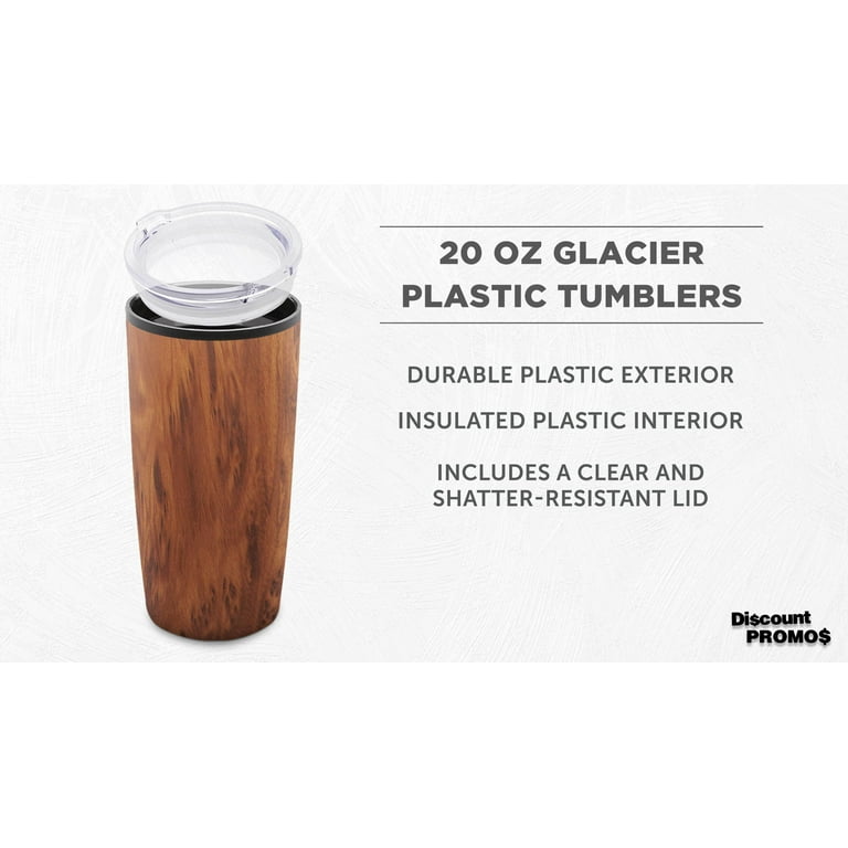 Plastic Tumblers 20 oz. Set of 6, Bulk Pack - With lids, Ice Coffee  Tumbler, To Go Cup, Insulated - Wood