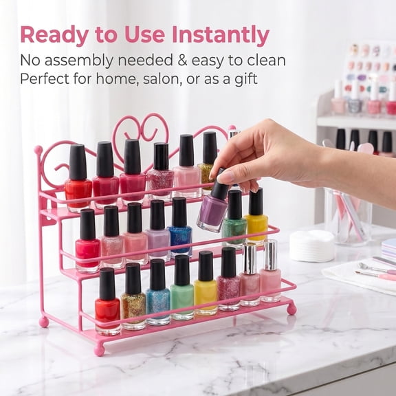 Aemutady 3 Layer Heart Nail Polish Rack, Cosmetic Display Stand Holder Organizer for Home Vanity or Salon, Pink, 10.2in x 4.9in x 5.9in