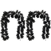 Morttic 2 Pcs Artificial Black Flowers Maple Garlands, 5.9 Feet Black Garland and Fall Hanging Maple Vines for Thanksgiving, Autumn, Haunted House, Home Decor (Black)