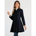 thumbnail image 2 of DARING DIVA Women's A-Line Long Sleeve Single Breasted Peplum Hem Long Coat Dark Blue XS, 2 of 6
