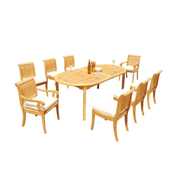 Grade-A Teak Dining Set: 8 Seater 9 Pc: 118" Oval Table And 8 Giva Chairs (2 Arm & 6 Armless Chairs) Outdoor Patio WholesaleTeak #51GV2609