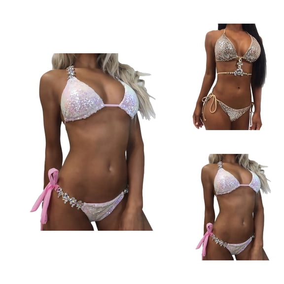 Bikini Set for Women Triangle Top Tie Side Bottom Two Piece Swimsuit High Waist Tummy Control Swimwear Beach Vacation