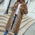 thumbnail image 4 of Honeeladyy Clearance under 5$ Womens Leopard Furry Coat Elegant Long Jacket Over Coat Faux Wool Blend Warm Long Outerwear Lapel Collar Winter Coat, 4 of 9