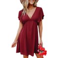 thumbnail image 1 of Txlixc Vestido de Punto de Verano para Mujer, Adultos de Cintura Alta con Cuello en V Manga Corta Flutter de una Sola Pieza Txlixc Estilo de ocio, 1 of 6