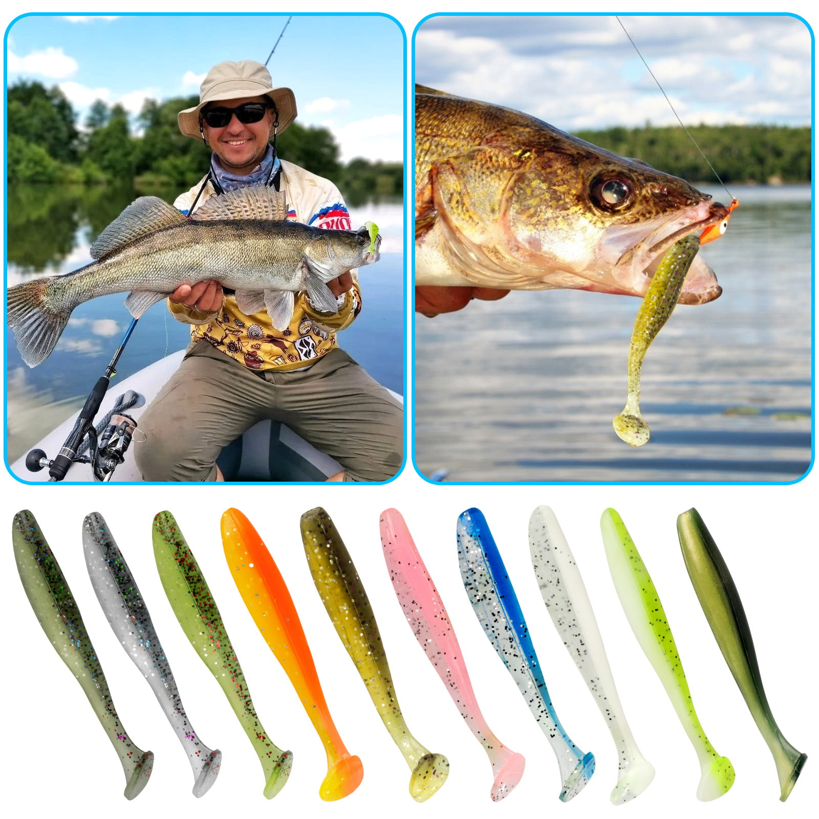 100/50PCS Soft Fishing Lures, TSV 2 T-tail Soft Baits Kit Stinger