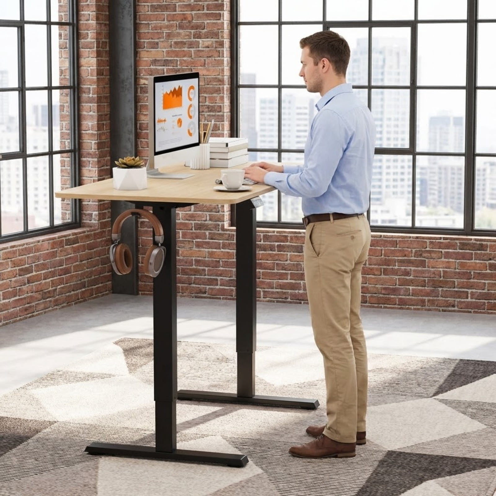 Furnibear Electric Standing Desk Frame Adjustable Height Computer Desk Base with LED Display Memory Presets 155 lbs Capacity Black