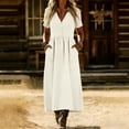thumbnail image 7 of Ynynloco Womens Maxi Dress Summer Casual A Line Long Shirt Dresses Spring Short Sleeve Button Front V Neck Pockets Work Dress, 7 of 7