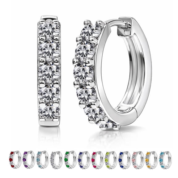 JeenMata 2 Carat April Birthstone - Cubic Zirconia Hoop Earring - Multicolor Birthstone Earrings in 18K White Gold Plating Gift for Women