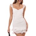 thumbnail image 3 of Women's Lace Square Neck Sleeveless Backless Mini Sundress Trim Short Dress for Vacation White L, 3 of 8