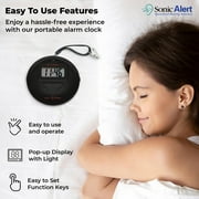 Sonic Alert - Sonic Shaker Portable Super Loud Digital Alarm Clock for Heavy Sleepers, Compact Design, Black