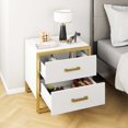 thumbnail image 3 of Dextrus Nightstand End Side Table with 2 Drawers and Metal Frame for Bedroom Living Room, White and Gold, 3 of 6
