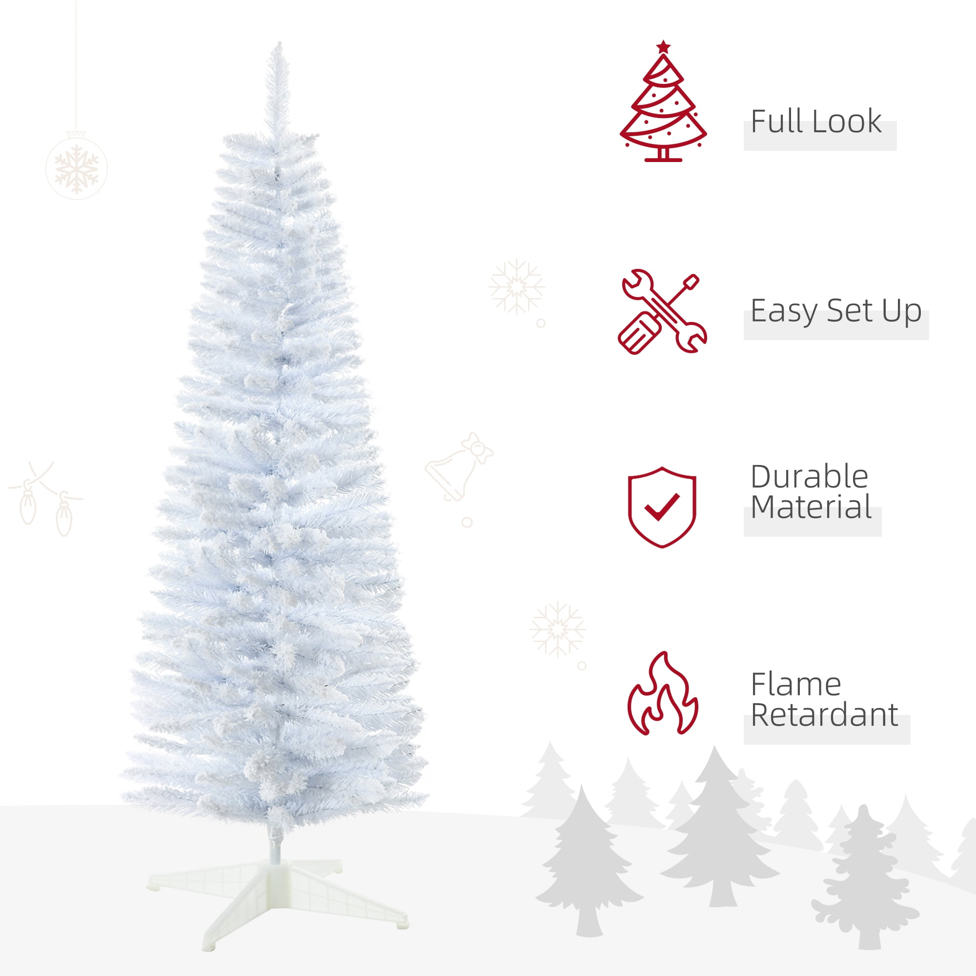 5ft Unlit Snow Flocked Pencil Christmas Tree 294 Tips Flame Retardant Small Space Holiday Decor
