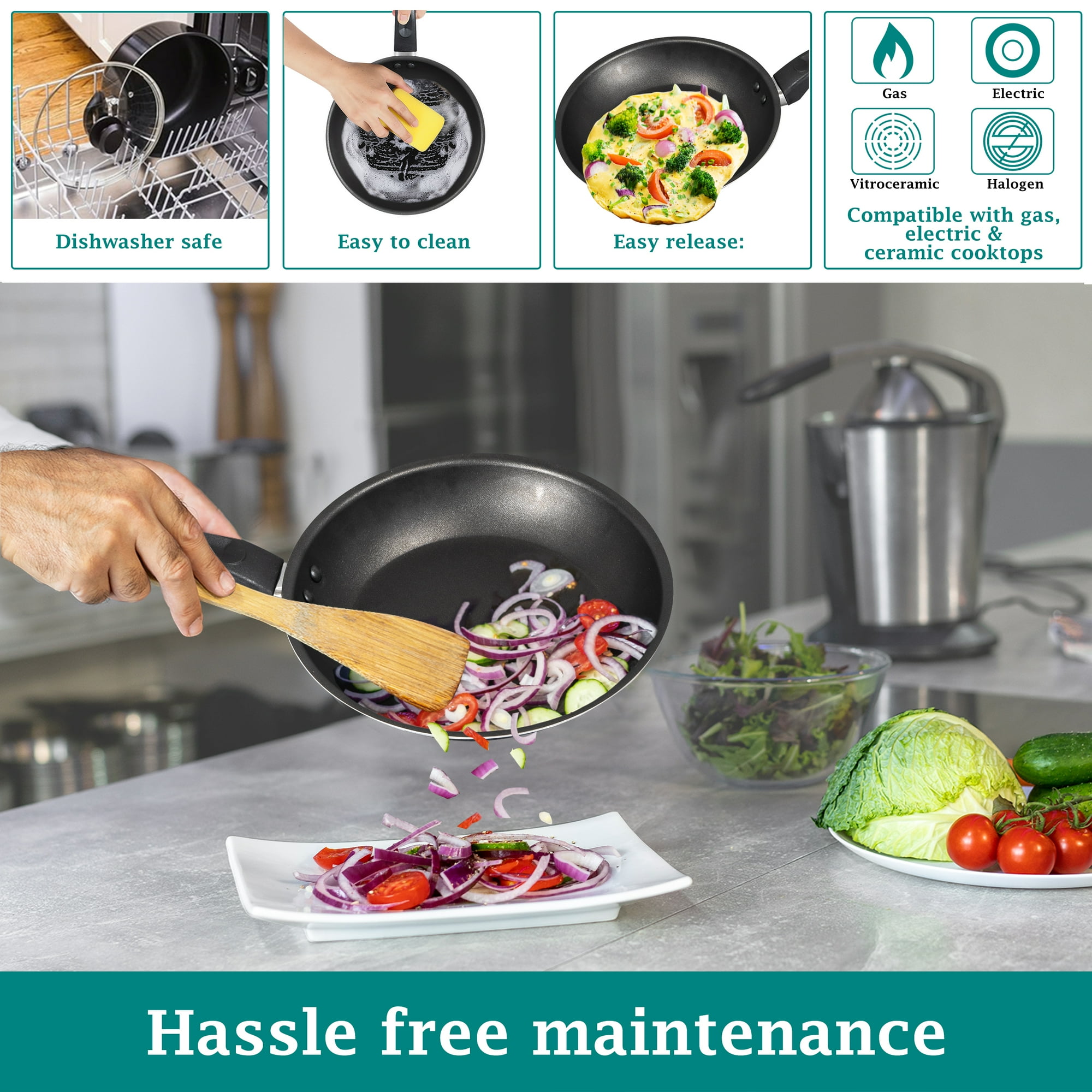 Mainstays 7 Piece Non Stick Aluminium, Pots and Pans Cookware Set, Black