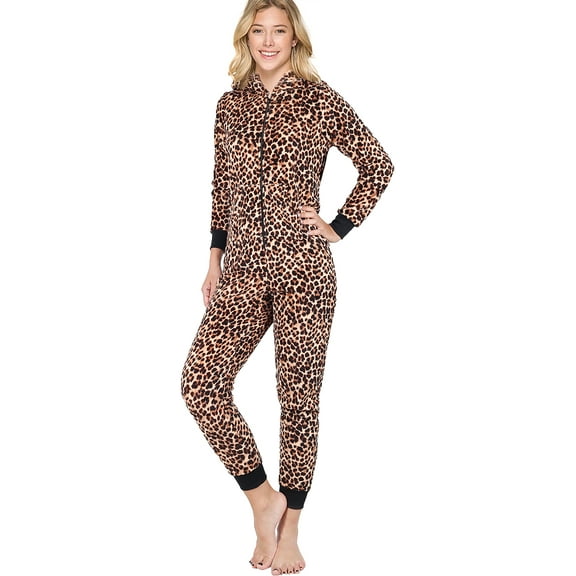 SofiePJ, Women's, Fleece Zip Up Hoodie Onesie Pajamas , Brown, L