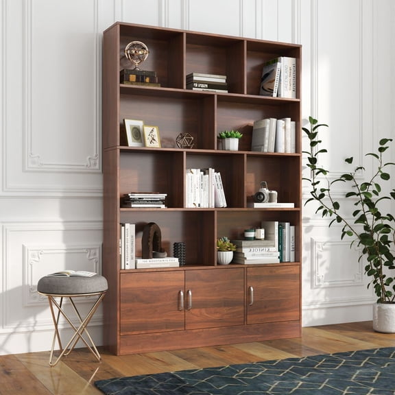 WGYPRIME 70.87" Tall Bookshelf, Open Shelf Bookcase with 3 Doors & 10 Cubes, Modern Cube Storage Organizer for Living Room, Office