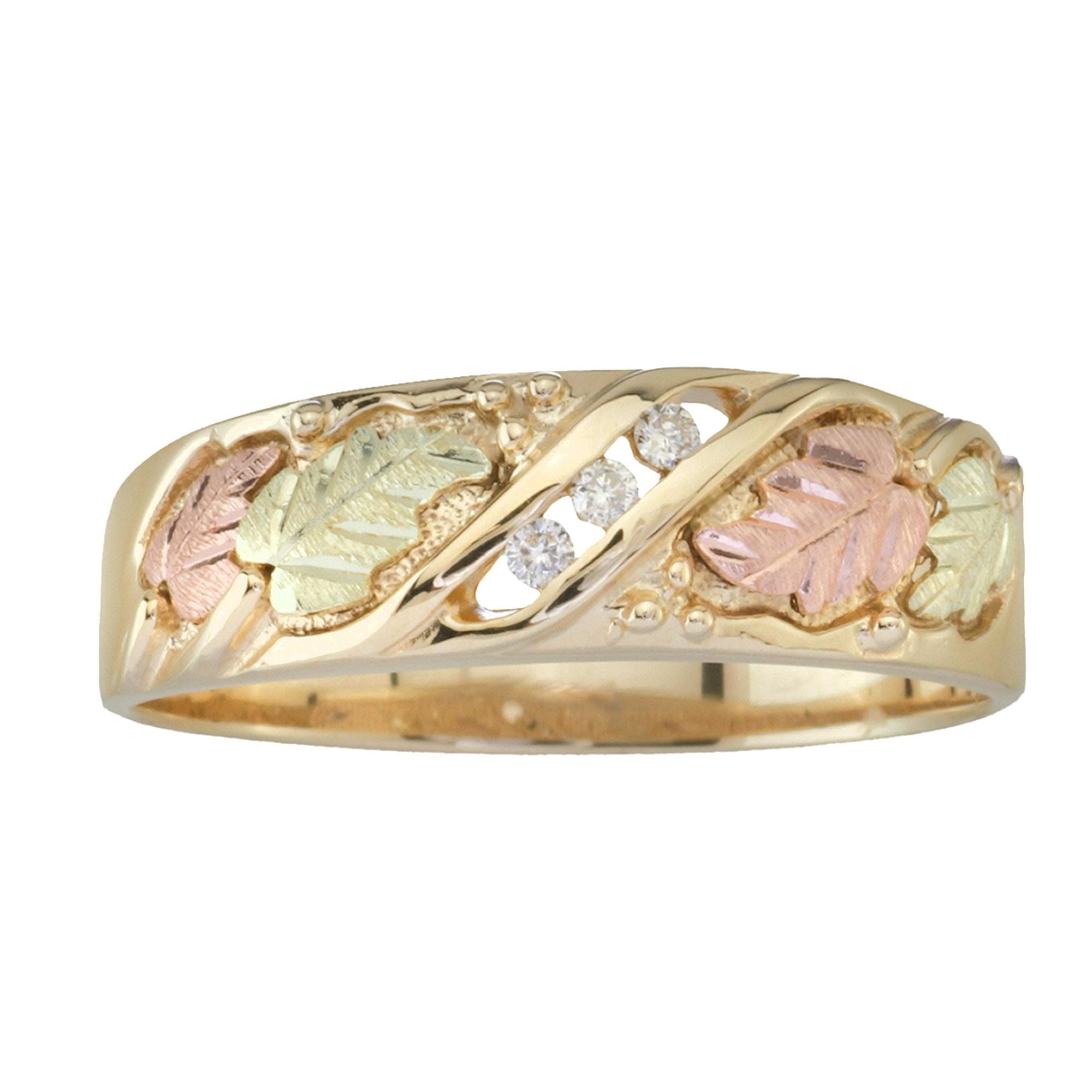 Black Hills Gold Three Stone Mens Diamond .06 tw Wedding Ring in 10k Gold