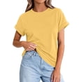 thumbnail image 2 of WULMLEO Women's Casual Cotton T-Shirt Rolled Cuff Short Sleeve Tops Lightweight Summer Top for Beach Trips Errands Yellow M, 2 of 7