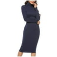 thumbnail image 5 of Dresses for Women 2025 Elegant Classy Turtleneck Ribbed Knit Long Sleeve Slim Fit Sweater Summer Dress Blue M, 5 of 5