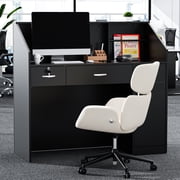 AHB 50-inch Reception Desk with Counter, Front Desk Office Desk with Storage Shelves, Black