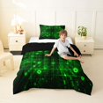 thumbnail image 3 of Manfei Futuristic Tech Grid Twin Comforter Sets, Green Neon Circle Bedding Set, Green Black, Black Reversible 2-Piece, 1 Comforter and 1 Pillowcase, 3 of 6