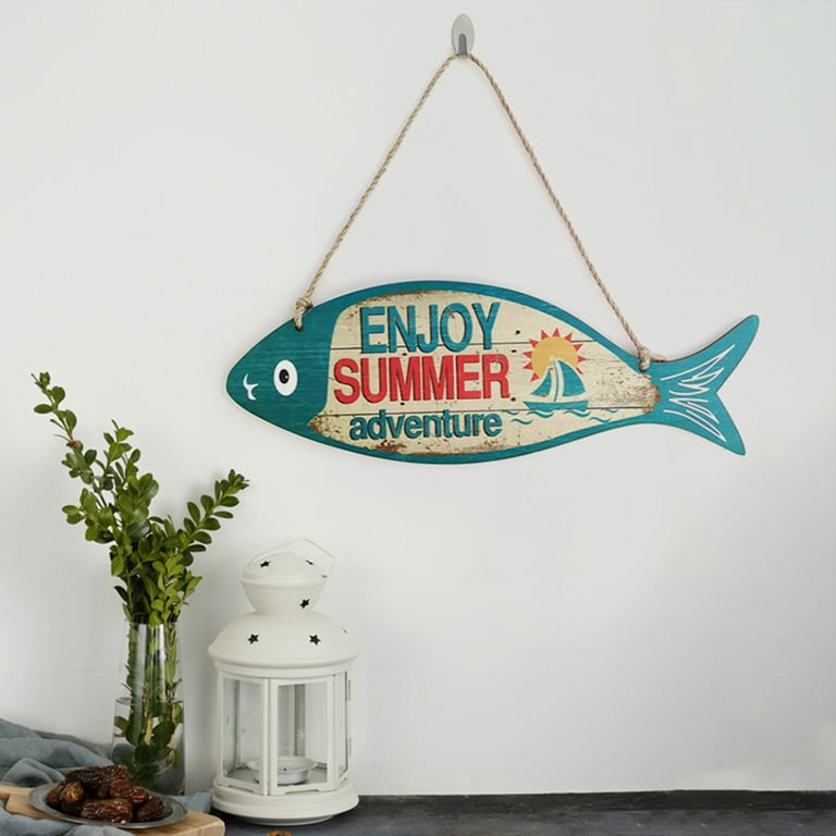 NIUREDLTD Home Decoration Summer Wooden Fish Welcome Sign Nautical