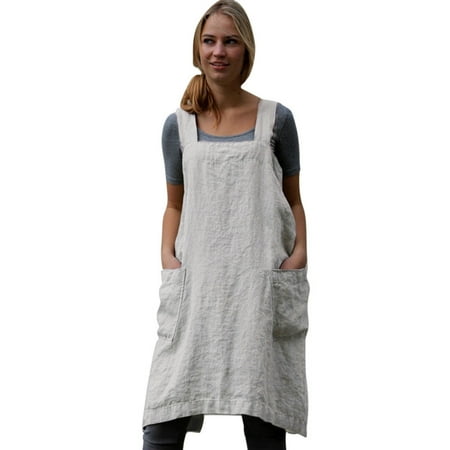 AOOCHASLIY Summer Clearance Womens Dresses Women Cotton Linen Pinafore Square Cross Apron Garden Work Pinafore Dress