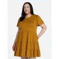 thumbnail image 3 of Time and Tru Women's and Women’s Plus Cotton Swing Dress with Short Sleeves, Sizes XS-4X, 3 of 6