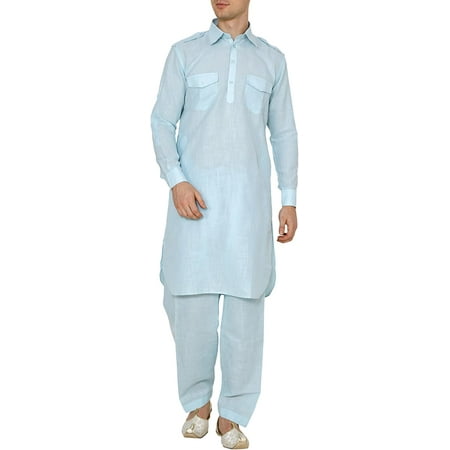 

Royal Kurta Men s Linen Pathani Suit Blue