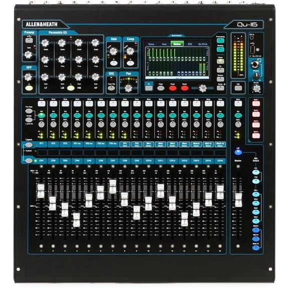 Allen & Heath QU-16 Rackmountable 16 Channel Digital Touchscreen Mixer, 22 Input/12 Output, Chrome Edition