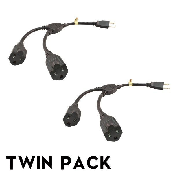 PTC 3Prong 16 AWG Black YSplitter Power Extension Cord Twin Pack