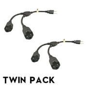 PTC 3-Prong 16 AWG Black Y-Splitter Power Extension Cord | Twin Pack
