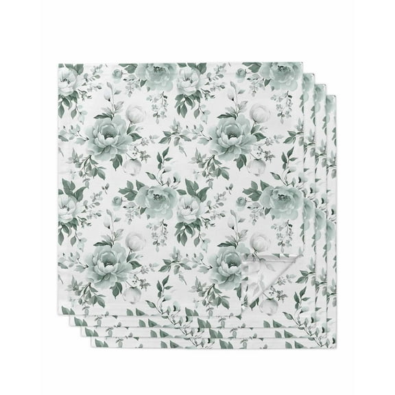 nqOlkjepod Teal Spring Floral Cloth Napkins Set of 4 Reusable Dinner Napkins, Pastoral Flowers Watercolor Cocktail Napkin Washable Table Napkins for Wedding/Holiday Party/Baby Shower 20"x20"