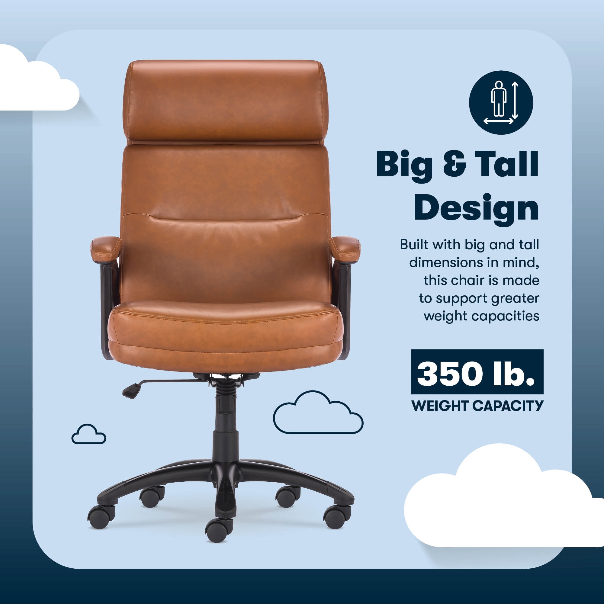 Serta Comfort Executive Big & Tall Ergonomic Office Chair Bonded Leather Cognac