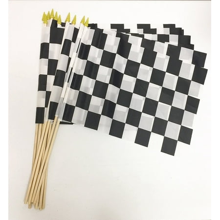 Pack Of 12 X 18 Black White Checkered Racing Flags With Wood Pack Of 12 X 18 Black White Checkered Racing Flags With