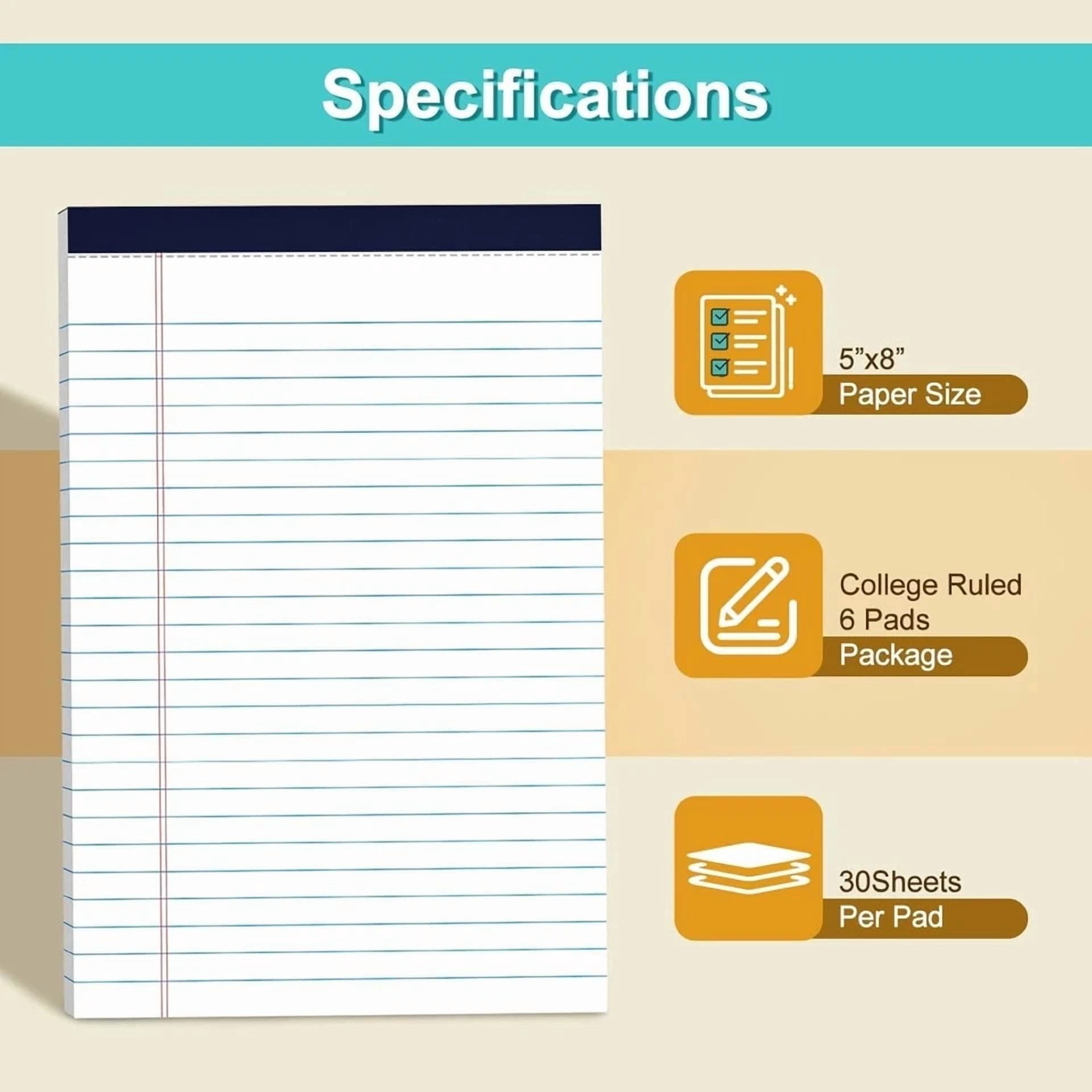 BUTTERFLY- Legal Pads 5" X 8" College Ruled Small Note Pads, 5X8 Inch, White