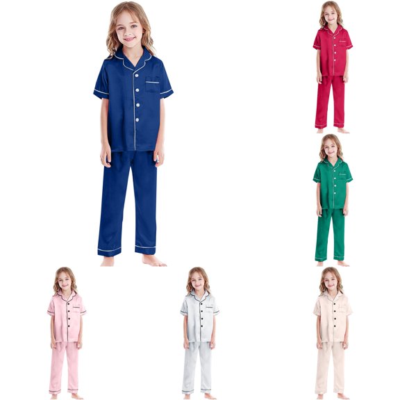 LIIPEE Girls Summer Pajamas Short Sleeve Shirts And Pants Pajama Sets Kids Casual Sleepwear 2-11 Years