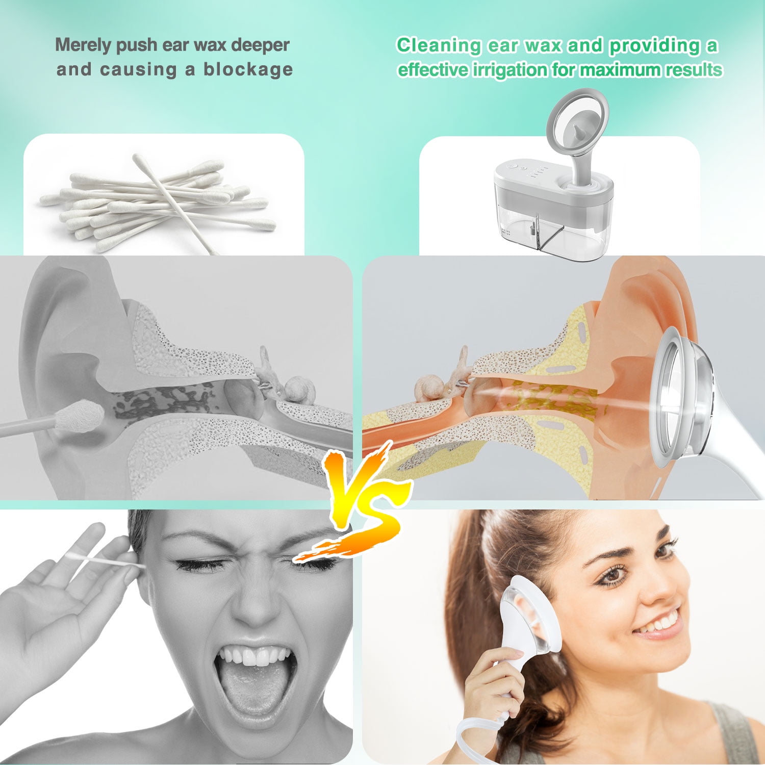 Electric Ear Wax Removal Kit,Electric Ear Wax Removal Tool, Ear Cleaning Kit with Automatic Sewage System, 4 Cleaning Modes, 3 Wash Tips, 10min Auto Off,White