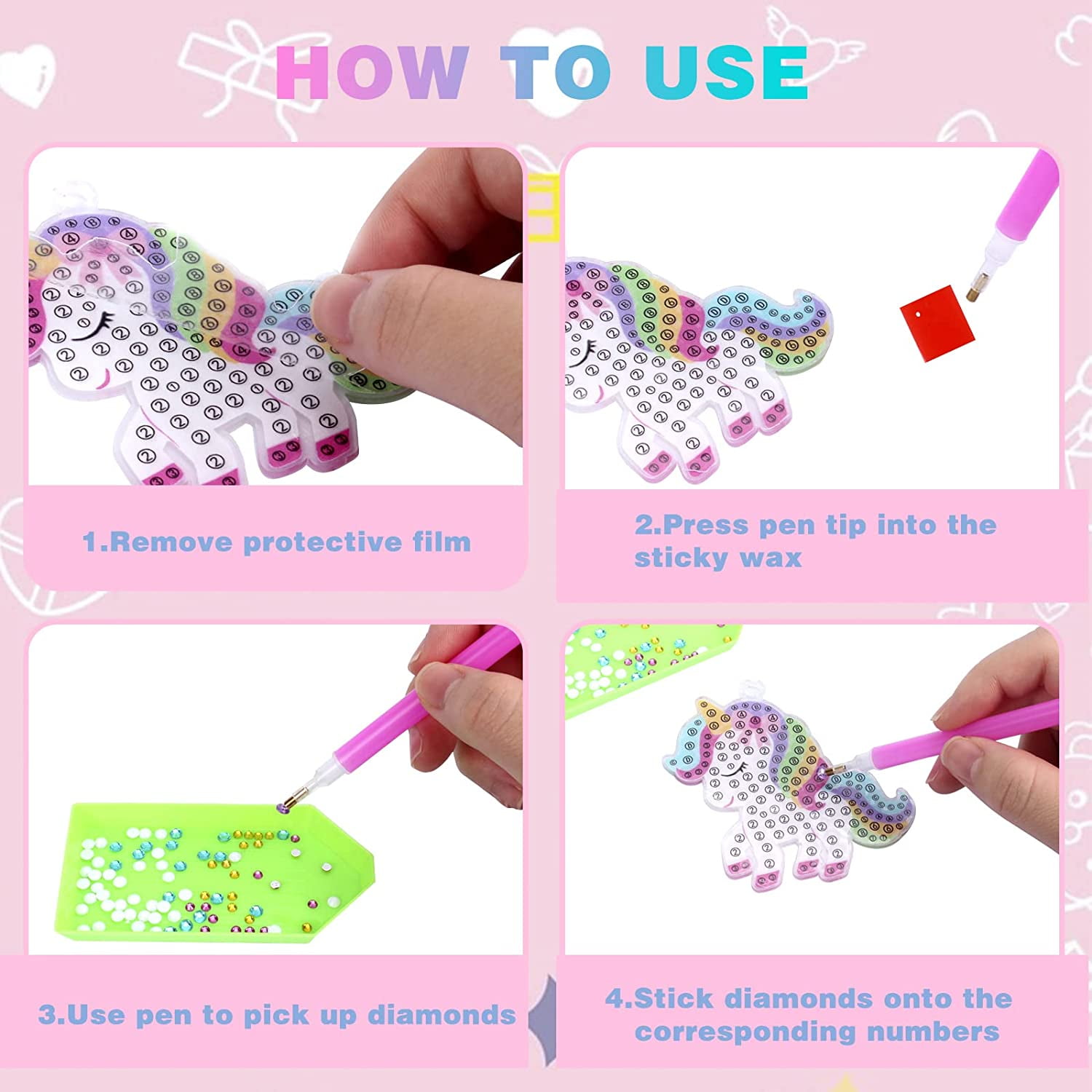 15 Pcs Unicorn Diamond Art Kits for Kids, Gem Diamond Painting Kits DIY  Keychain, Craft Kits